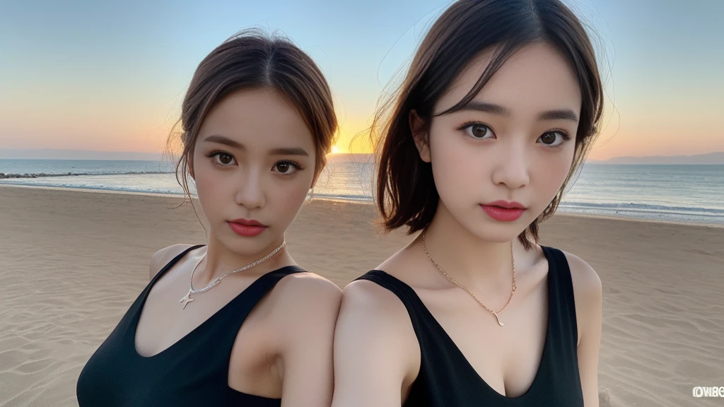 ((Photorealistic lighting, highest quality, 8k, masterpiece:1.3)), sharp focus:1.2, viewer discretion advised (New South Wales) (New South Wales) (New South Wales):1.2, ((realistic)), ((genuine light, highest quality)), model physique:1.4, (dark brown hair, chest out:1.2), short hair, single woman, lying on her back, setting, (25 years old:1.3), very detailed face, detailed eyes, double eyelids, necklace, wristband, eyeliner, colorful bikini, a situation that makes men’s hearts race, (large), (black dress), (seaside, beach, sandy shore)