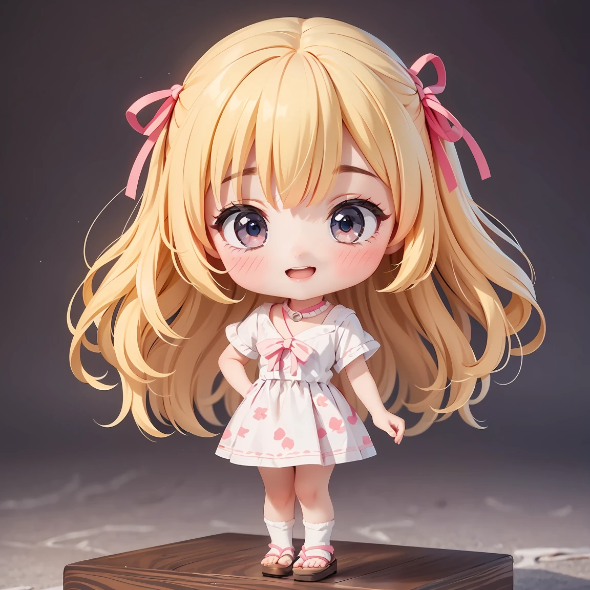 Super Chibi Character:1.8、wearing cute sandals、background:Simple all over、Blonde Hair、Cute 7 year old girl、Random cute outfits、Short legs、Sandals with ribbon、Super Happy Smile:1.8、I fell、I fell、I fell、I fell、I fell、I fell、I fell、