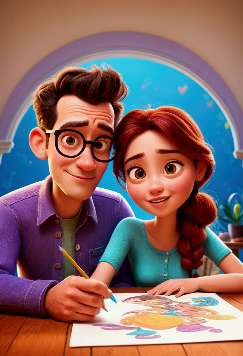 A COUPLE IN PIXAR DISNEY STYLE DRAWING 