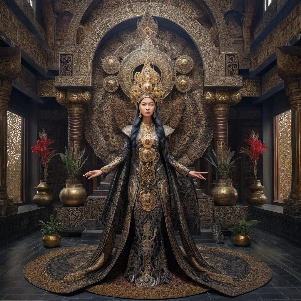  full body portrait ornate dark fantasy deep dream steam punk extremely beautiful Indonesian sundanese goddes of time in an indonesian temple by artgerm wlop alex  grey hans memling taken with fuji xt5