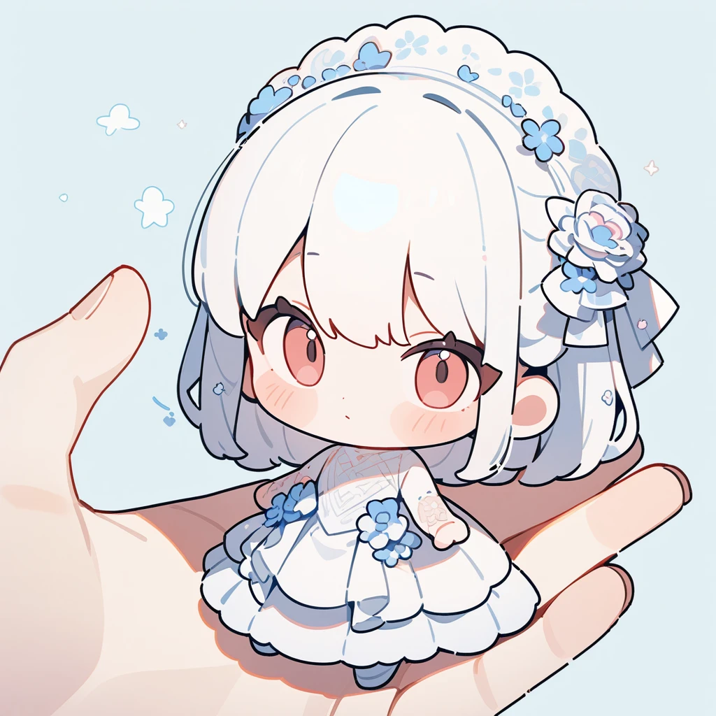 chibi style,Lovely,masterpiece, best quality, 8k, Clear focus,A couple,,Suit,Wedding dress,Clean background