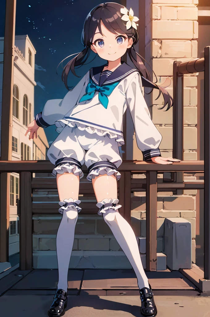 Several elementary school students, (masterpiece:1.8),(Highest quality:1.8),(Very detailed:1.8),(8k:1.8),(Ultra-fine Illustration:1.3),Random Hairstyles,Flat Chest,Long sleeve sailor suit,Butt,(Frills,Bloomers:1.4),(Pose with a smile:1.5),Schoolyard running,(Full body angle),, 