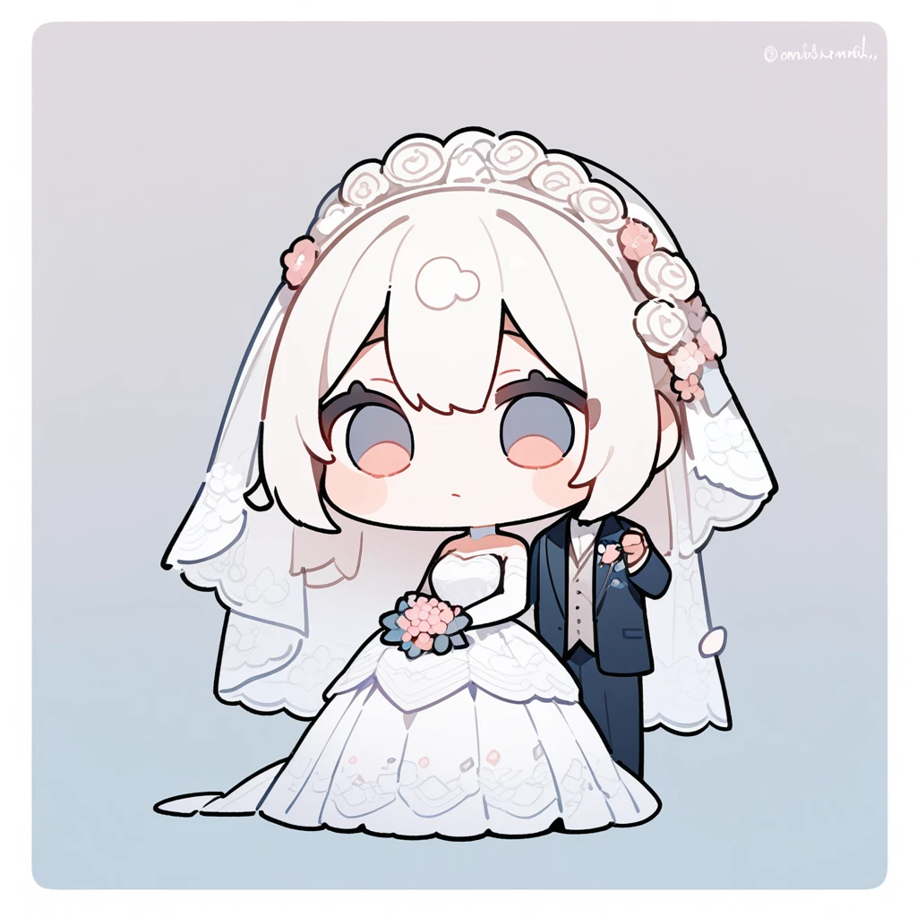 chibi style,Lovely,masterpiece, best quality, 8k, Couple(One man and one woman),man(Indian)Suit,Woman wedding dress,Clean background