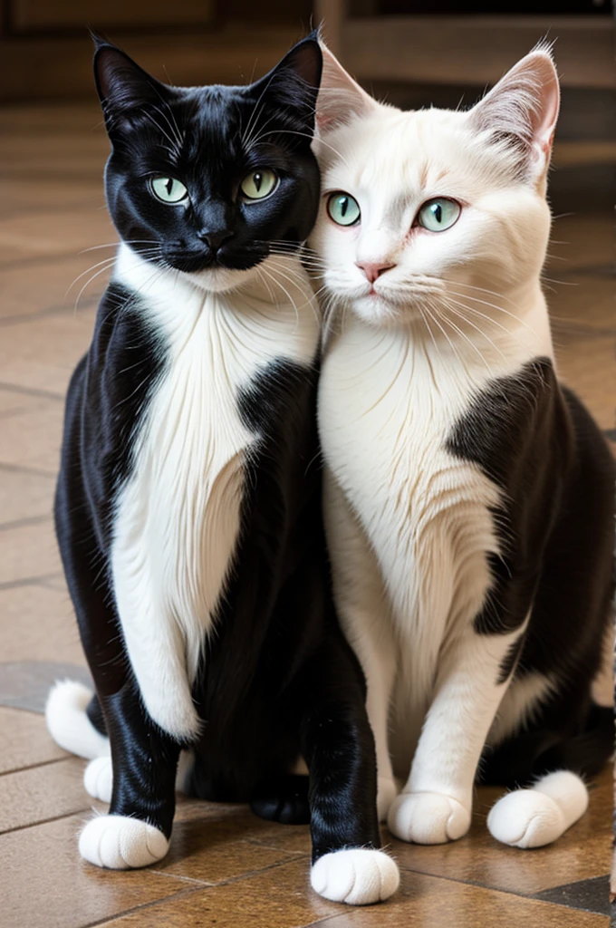 Animated half white and half black cat