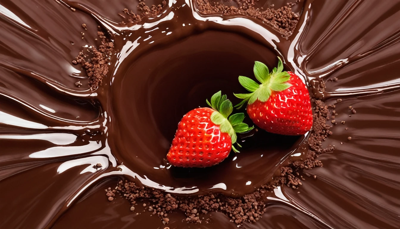 a picture of strawberries splashing into chocolate
