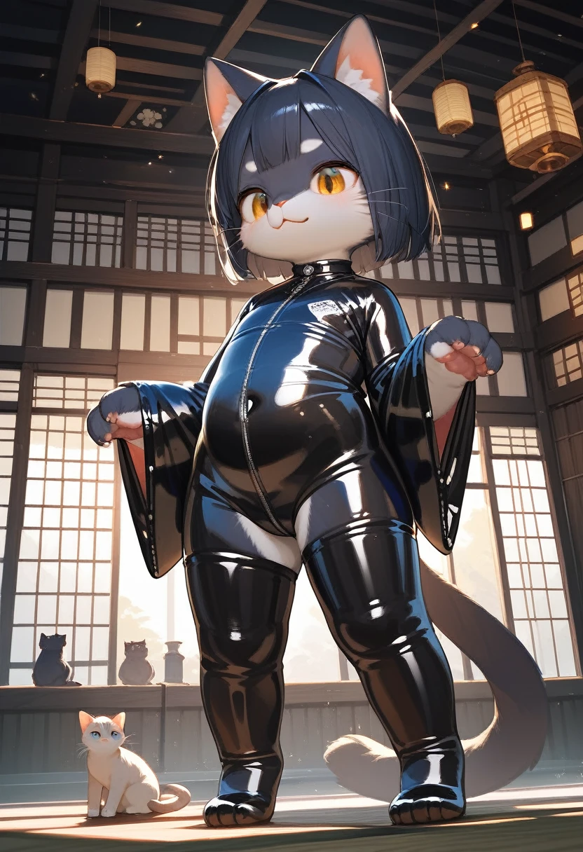 A beautiful (baby body) of a Mexican cat robot who is half human half robot on his face and showing his adorable cute feet!, (baby body), (short body), (body of a baby) , (cock), (big horse cock), (big ballsack),