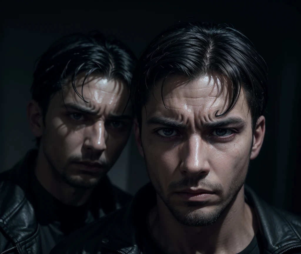 a disturbed man, a man overwhelmed by negative presences, a man struggling with dark energies, detailed portrait of a conflicted man, intense emotions, dramatic lighting, dark and moody atmosphere, cinematic composition, chiaroscuro lighting, painterly rendering, vibrant colors, digital painting, concept art style, hyperrealistic, 8k, high quality, best rendering
