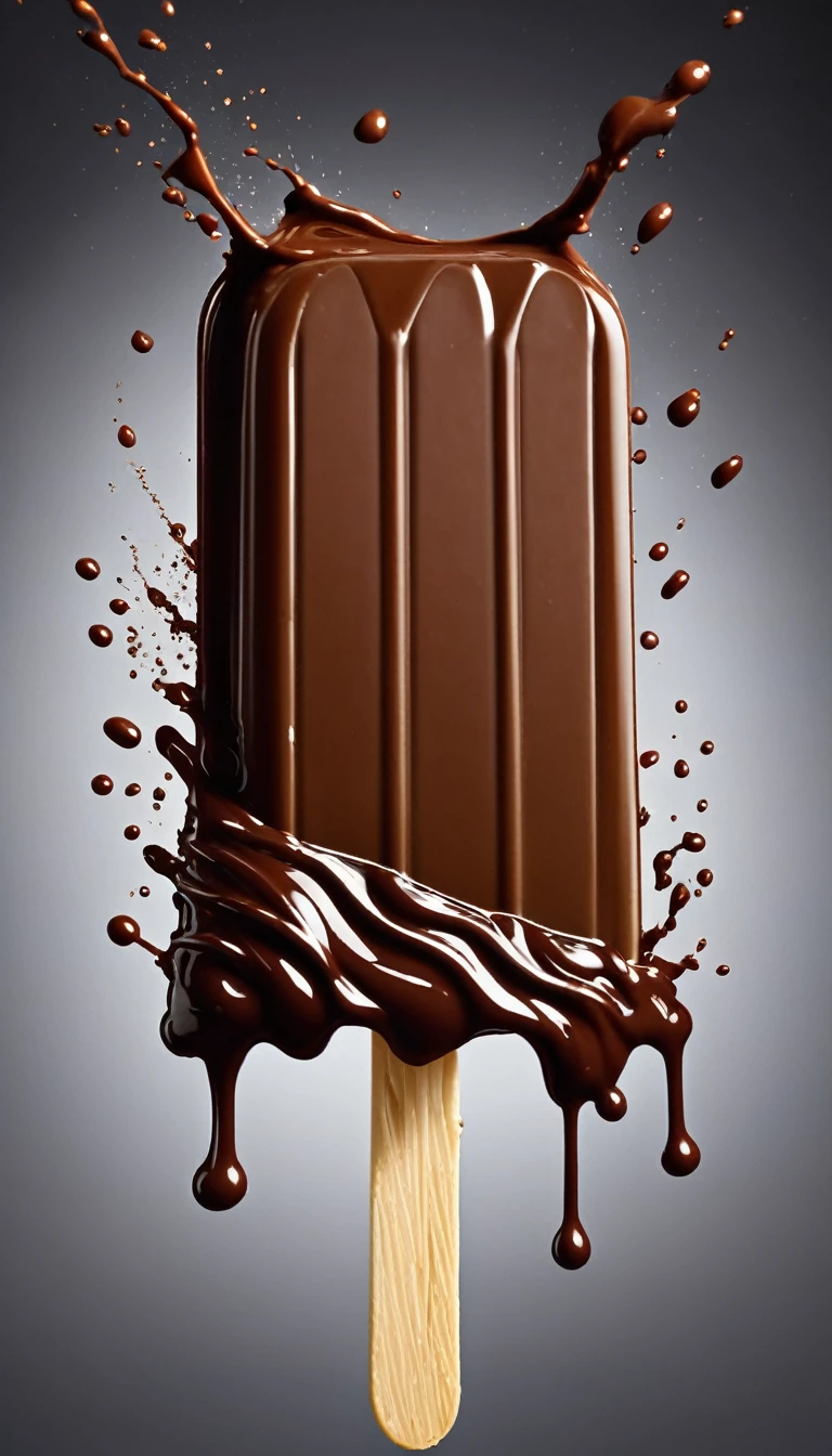 a picture of a popsicle, splashed by chocolate like in a commercial