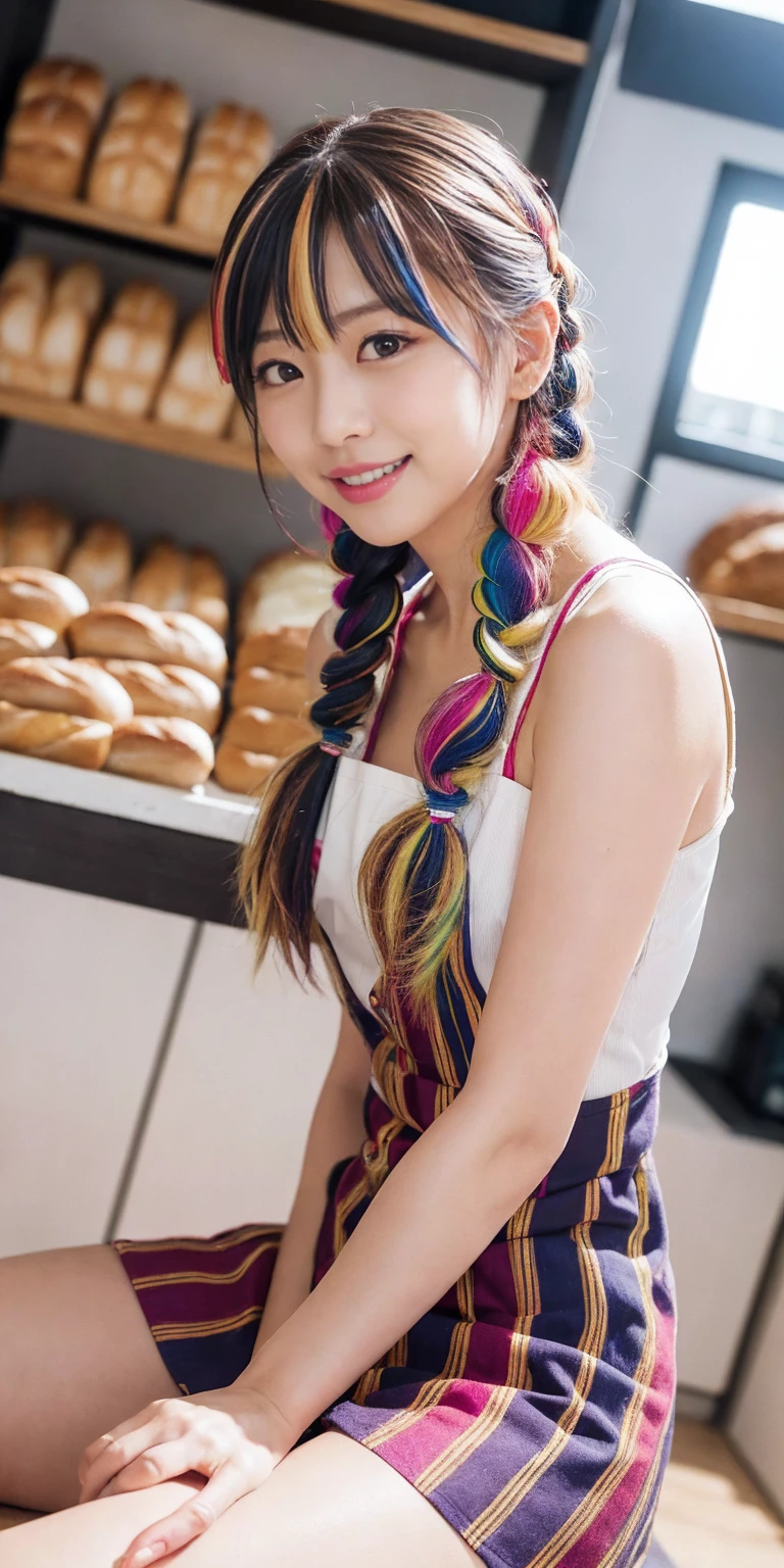 Fluid organization:1.6), 本当に野生の髪を持つ一人のbeautiful女の子, (Colorful wavy hair:1.2),( Two long braids:1.2), (Long wild hair:1.2), (Multicolored Hair: 1.9),可愛いsmile
パン屋販売スタッフ、(((Low - Angle:1.4)))、((One hand raised))、((She is wearing a colorful and pop blouse and apron.)),(;have big bread))、(((Spread your legs:1.4)))、,(((beautiful armpits:1.2)))、High resolution、Bakery、-yeld gismile、Finished as in the picture、white and beautiful skin、Focus on small breasts、((beautiful５This finger))、Bakeryの制服を着ています、最high quality、High resolution、Very detailed、masterpiece、Live Shooting:2、Genuine:2、photoGenuineistic:2、very delicate and beautiful、Fine details、Textured skin、Full Shot、、(beautiful face:2)、hot pants、Putting on makeup、Perfectly balanced legs:1.5), Looking at the camera, Angle from above, (((hot pants))), High resolution、未来のBakery、Delicious bread that women will love、Looking at the camera、smile、Finished as in the picture、、(((I have a big loaf of bread)))、(((cute smile)))、((((Eat delicious bread)))))、((I love bread))、(front focus piece:1.3), 
、Cute Apron、Rainbow Apron、Bakeryの制服を着ています、明るすぎるNatural light、Shining sunlight、最high qualityのディテール, Japanese Girls,1 girl, 8k, RAW Photos, 最high quality, Ticker:1.2, Very detailedなRAWカラー写真, Professional photos, (reality, photoGenuineisticです:1.37), (Very detailedな皮膚:1.2), 超High resolutionな, (Lenz 50mm),,絶妙にFine grain,Look at the person watching,Pretty face, Just Mile:1.05),Wide Hips,Straight hair,,Light pink inner color、 white and fine skin、(Very detailedな8k cg:1.2), (hyper Genuineistic:1.35), (photoGenuineisticです:1.45), (reality:1.4), 

(背景はBakery:1.1)、Sexy upward glance, 、Very detailed、masterpiece、最high quality、Ultra-high resolution energy A、8kのHigh resolutionにより、Transparency as shown in the photo、Fine grain、Expression of gradation、Perfect anatomical figure ,hard disk、Ticker (English) 、 Nikon Z9 80mm Lens ,、明るすぎるNatural light、Shining sunlight、、Ultra slim body、Slender model figure、beautiful姿勢、, 最high quality, 8k, RAW Photos, Confused, Award-winning portraits, shy smile, shy smile, , Delicate girl,, Digital SLR, View your viewers, Frank, Sophisticated, Thin arms, Professional Lighting, Film Grain, chromatic aberration, (Fine grainと顔:1.0), Live Shooting、(((A portrait of extreme beauty)))、((Glowing Skin))、1 girl、16 year old beautiful girl from Prague、Bright expression、((Platinum Blonde Hair))、[Big blue eyes that sparkle like jewels]、Shiny skin、silky super long Straight hair、eyeliner、beautiful前髪、Hair around the eyes、最high quality、Very detailed、Film Light、Intricate details、High resolution、Very detailed))、Detailed Background、8 KUHD、Digital SLR、Soft Light、high quality、Film Grain、Fujifilm XT3 、Shallow depth of field、Natural light、(((Spread your legs:1.4)))、The pieces fly、High resolution、Bakery、16-year-old girl、smile、Finished as in the picture、white and beautiful skin、Focus on small breasts、最high quality、High resolution、Very detailed、masterpiece、Live Shooting:2、、neon hair clip,masterpiece、最high quality、
One girl,Ives Girl,beautiful照明,(((Anyone can see the D logo.:9)))