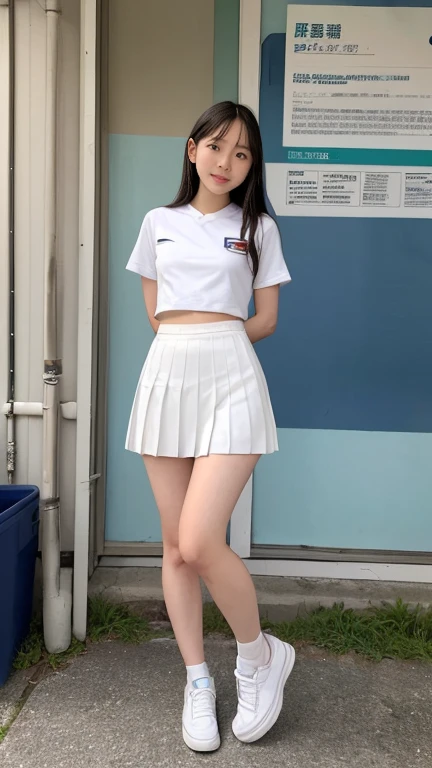 High school student、20-year-old、The right foot、The right move、{White panties under the navy blue pleated skirt of the uniform:1.5}、break,({Her white panties are visible under her navy pleated skirt. .)、break,(Her white panties are very visible)、break,({Her white panties are visible between her uniform thighs.&#39;Navy blue pleated skirt.)、break,(Full Body Shot), {Crouching panty shot},女High school studentので,Severe, All buttons are closed、(Black Loafers:1.0)、(White socks:1.0)、masterpiece, Highest quality, 8k, RAW Photos, break,Accentuate your thighs、White thighs,Soft thighs、Gorgeous thighs、(Spread your legs:1.5)、sit,Squat、sitting in front，Detailed crotch wrinkles、Crotch Zoom Camera,alone, The most beautiful girl in the world、Delicate girl、Pure、Pure、Super Beauty、Beautiful Eyes、Japanese Idols、Smooth Hair、Shiny Hair、Digital single-lens reflex camera, Professional Lighting, Film Grain, chromatic aberration, (Detailed eyes and face:1.0), (Bokeh:1.1),break,White satin panties,Delicate lace trim,Soft and silky texture,Gold embroidery,Subtle sparkle,perfect sewing,Lovely ribbon detail,Elegant Design,Comfortable fit,highly detailed embroidery,luxury,Delicate fabrics,Great craftsmanship,subtle luster,Captivating Charm,Smooth and silky to the touch,Elegant and sophisticated,Stylish accessories,Bright colors,Attractive charm,Bright glow