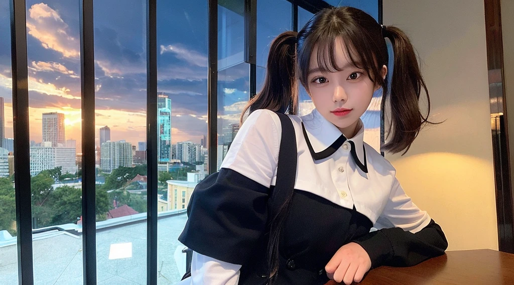 ((Highest quality, 8k, masterpiece:1.3)), DetailedWoman:1.3, (ponytail), uniform, ultra detailed, mini skirt