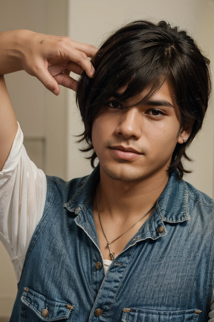 Um garoto de 15 anos, pardo com sardas cabelo cacheado castanho claro
