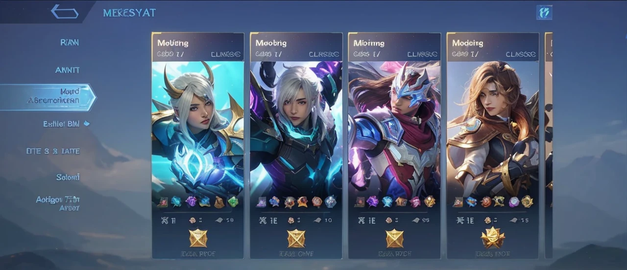 The image displays a collection of characters from the game \"Mobile Legends,\" each with a distinct design and color scheme, showcasing their abilities and roles within the game.