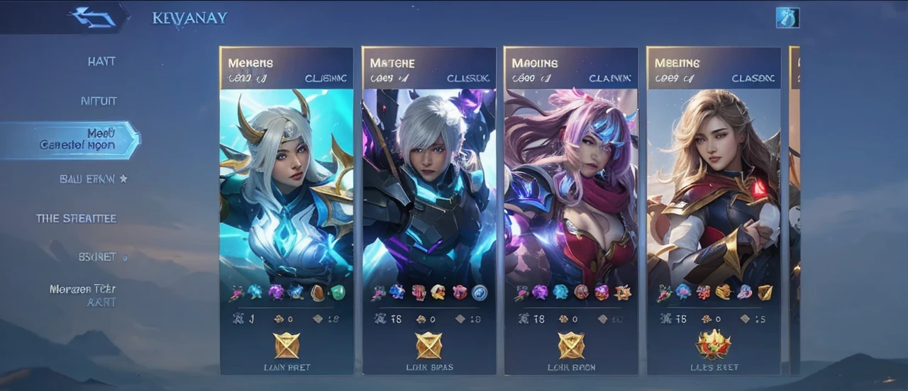 The image displays a collection of characters from the game \"Mobile Legends,\" each with a distinct design and color scheme, showcasing their abilities and roles within the game.