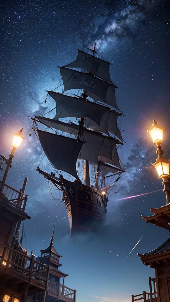 Night Sky、Stars Shining、high resolution、8k、paranormal phenomena、pirate ship