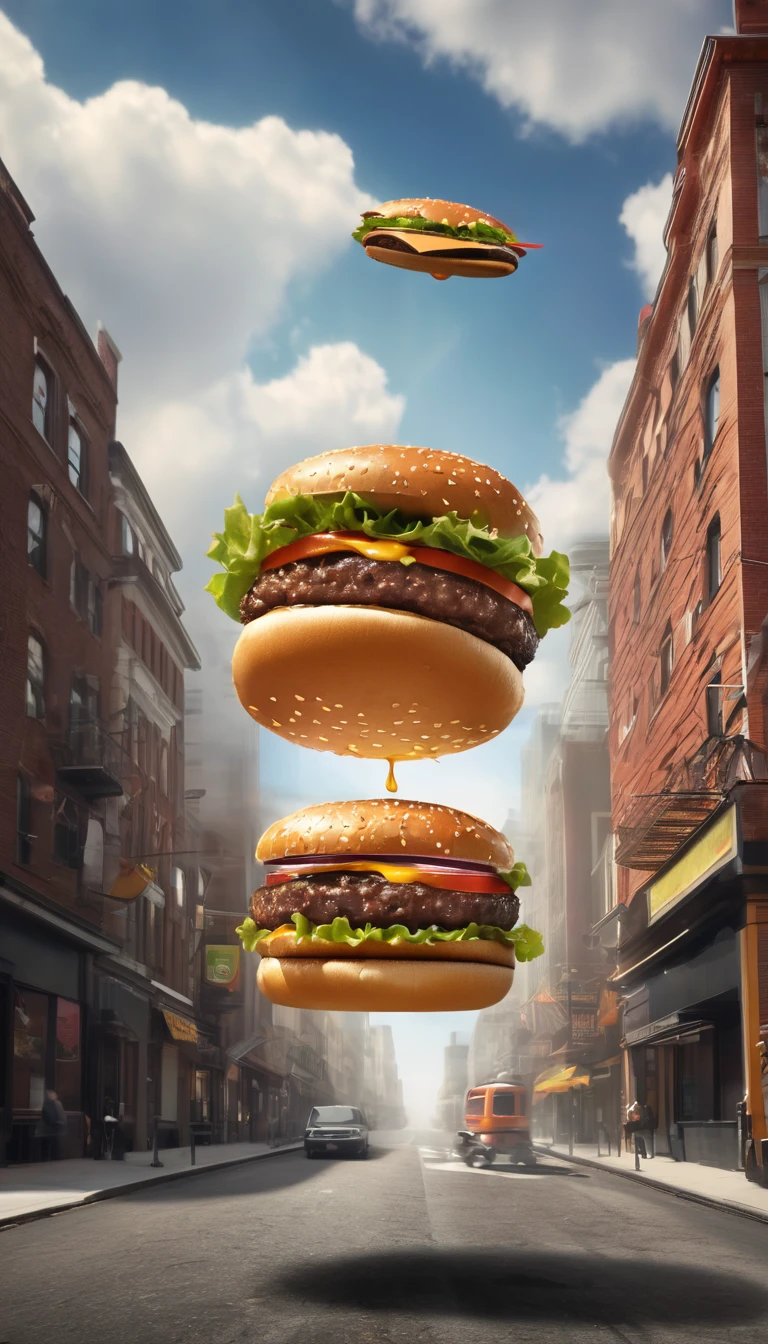 a picture of flying burger like in a commercial

