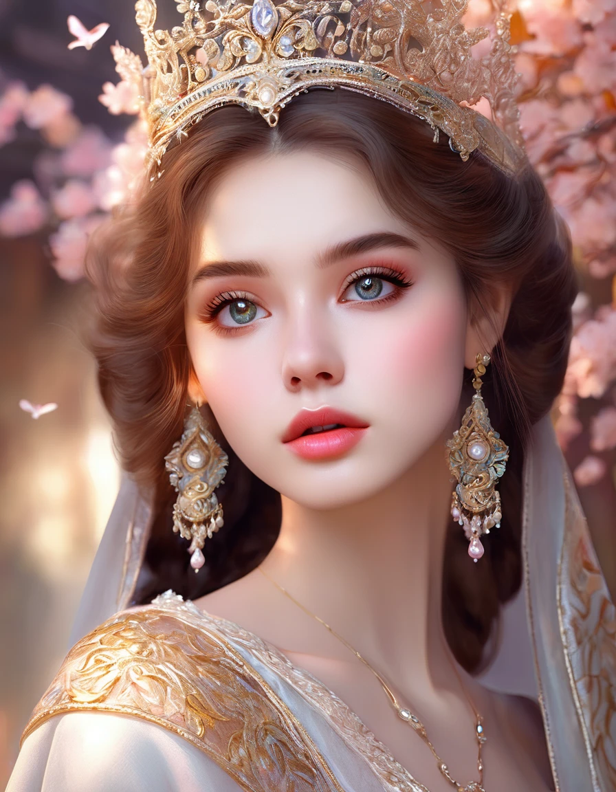 a beautiful girl, extremely detailed face and eyes, long eyelashes, beautiful detailed lips, 1girl, portrait, fantasy, digital painting, ethereal, soft lighting, warm colors, cinematic, highly detailed, intricate, ornate, elegant, delicate, serene, dreamlike, breathtaking, stunning, exquisite, masterpiece