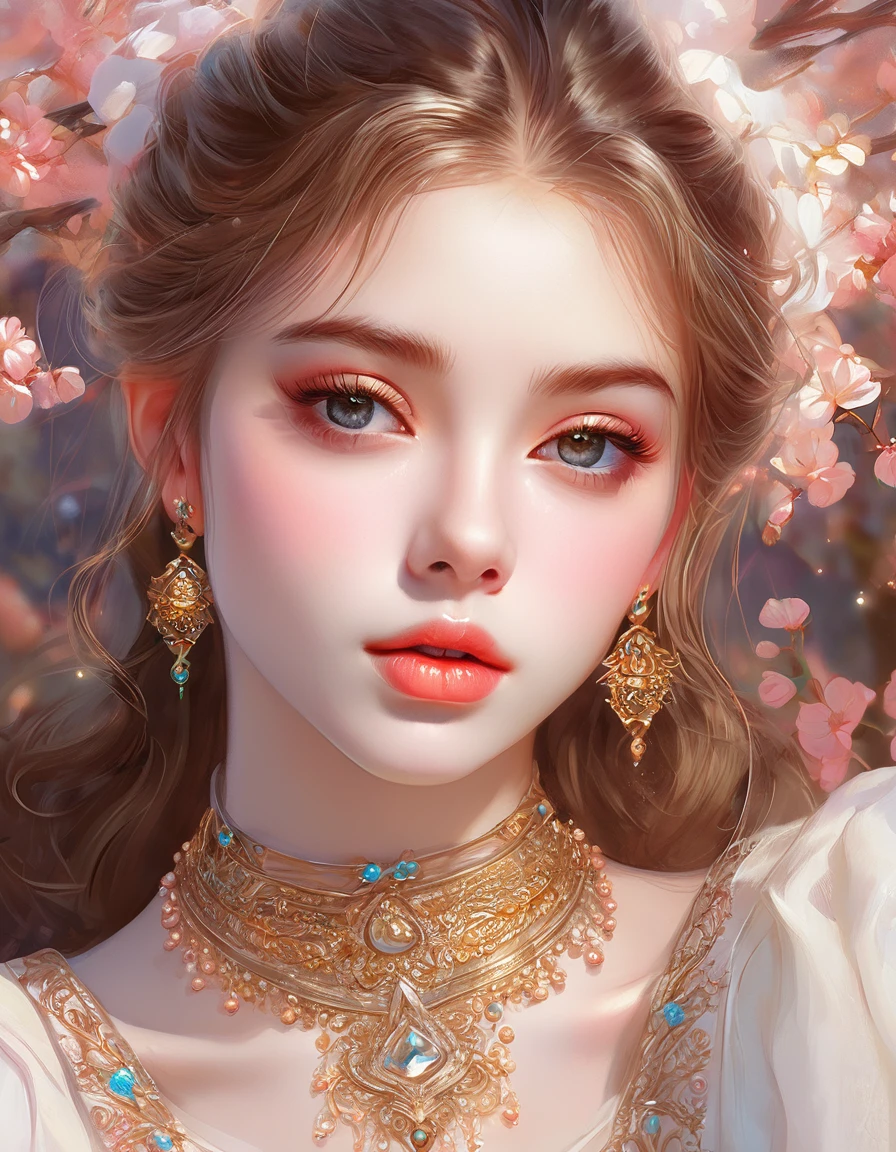 a beautiful girl, extremely detailed face and eyes, long eyelashes, beautiful detailed lips, 1girl, portrait, fantasy, digital painting, ethereal, soft lighting, warm colors, cinematic, highly detailed, intricate, ornate, elegant, delicate, serene, dreamlike, breathtaking, stunning, exquisite, masterpiece
