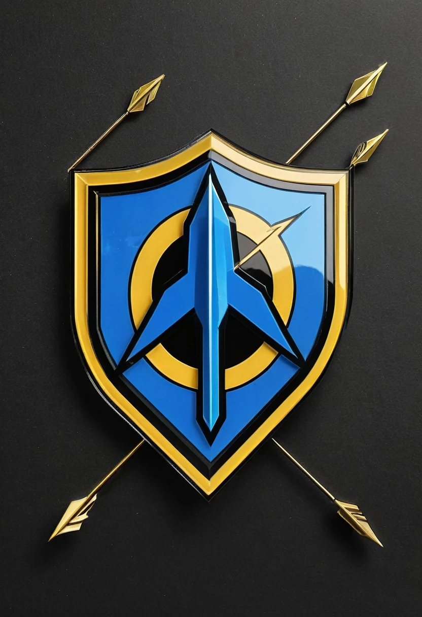 DDR acrylic, thunder instead of arrow in golden color, team emblem logo in black with blue details.