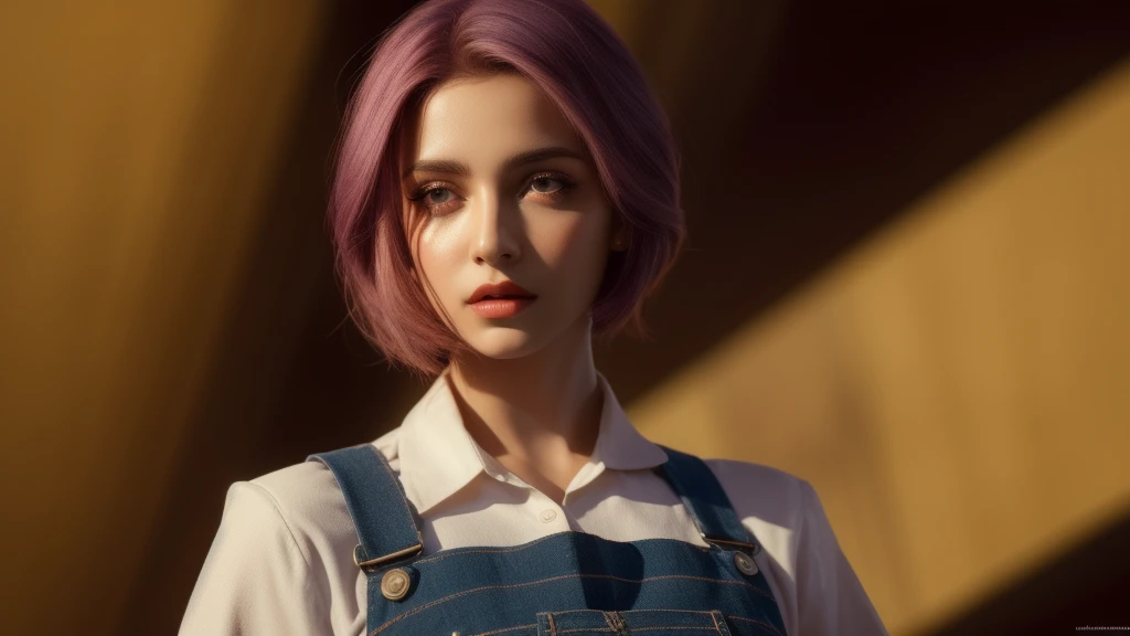 solo, concept art, surreal, hollywood actress, stunning beautiful face, beautiful body, beautiful face, highly detailed, 8K, aerial view of a beautiful Bollywood model beautiful, wearing dark orange Pinafore by Funny Somali Emerald, caramel hair styled as Short hair, fluorescent Purple hair tie, 360 rectangle, Highres, [(art by Willi Baumeister:1.1), (art art by John T. Biggers:1.2)::17], official art, unity wallpaper 8k, extremely detailed, aesthetic, masterpiece, best quality , photorealistic