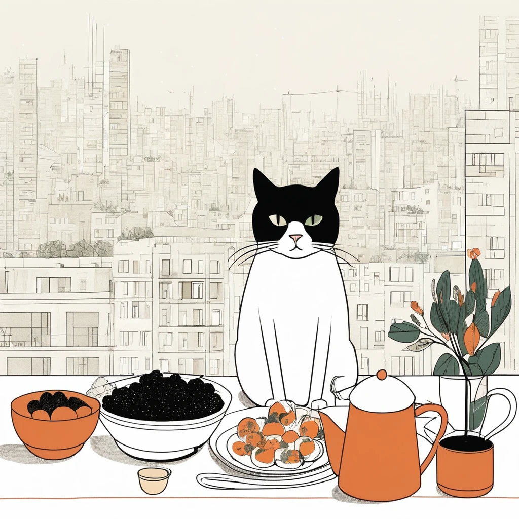 cat-like , sweet,art by Sophie Roach , art by Jon Klassen , art by Michael Cho , art by Sophie Roach、sunglasses,cooking,city
