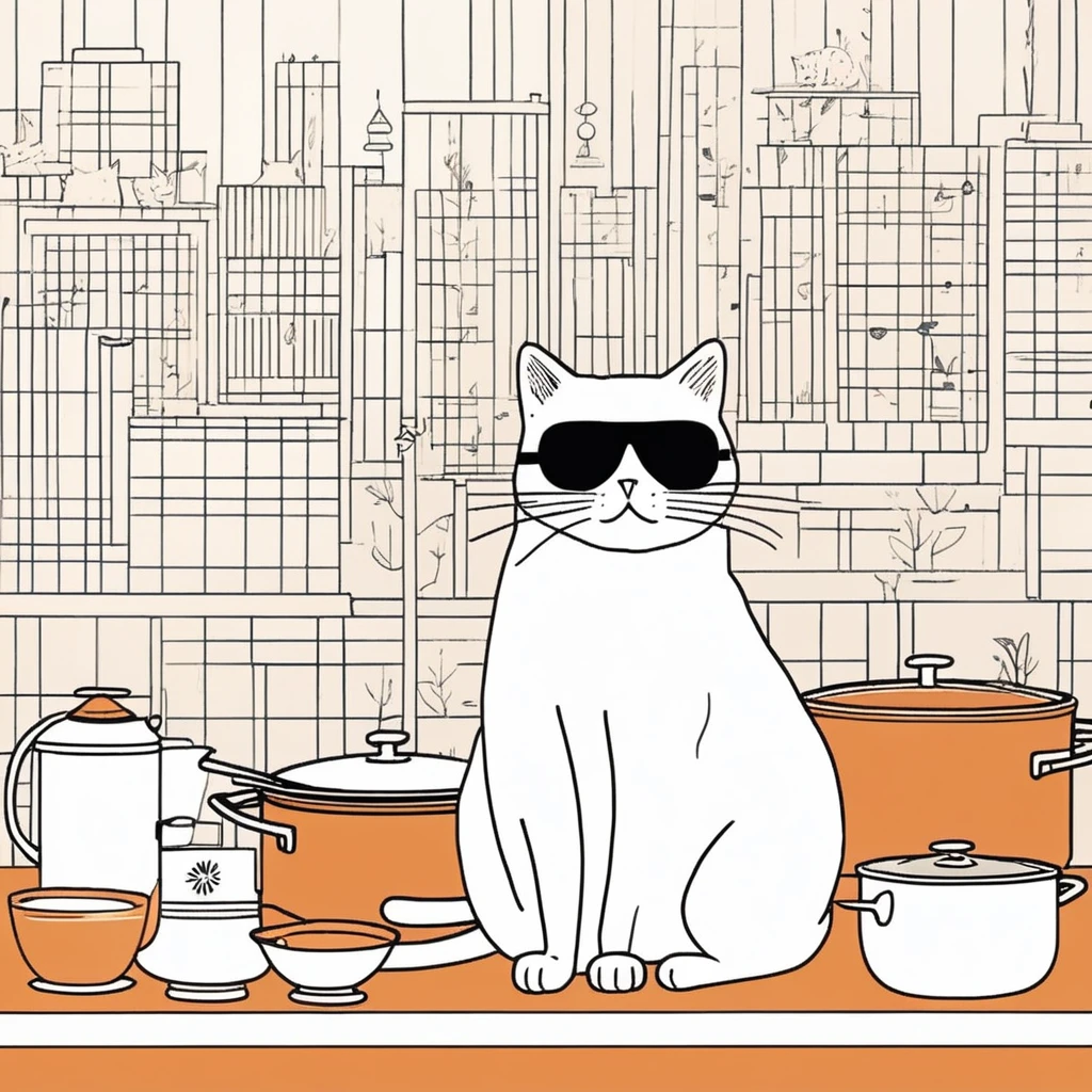 cat-like , sweet,art by Sophie Roach , art by Jon Klassen , art by Michael Cho , art by Sophie Roach、sunglasses,cooking,city
