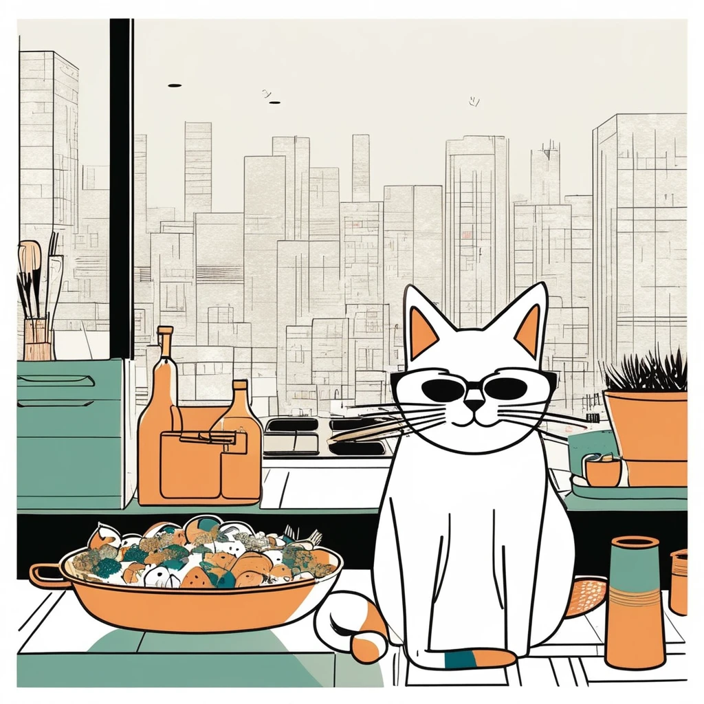 cat-like , sweet,art by Sophie Roach , art by Jon Klassen , art by Michael Cho , art by Sophie Roach、sunglasses,cooking,city