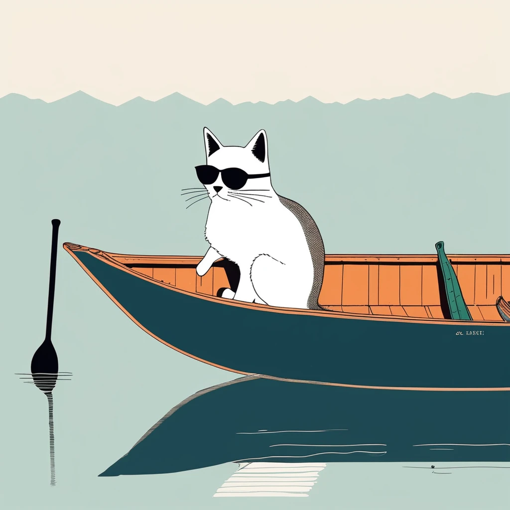 cat-like , sweet,art by Sophie Roach , art by Jon Klassen , art by Michael Cho , art by Sophie Roach、sunglasses,campimg,smoking,,canoe