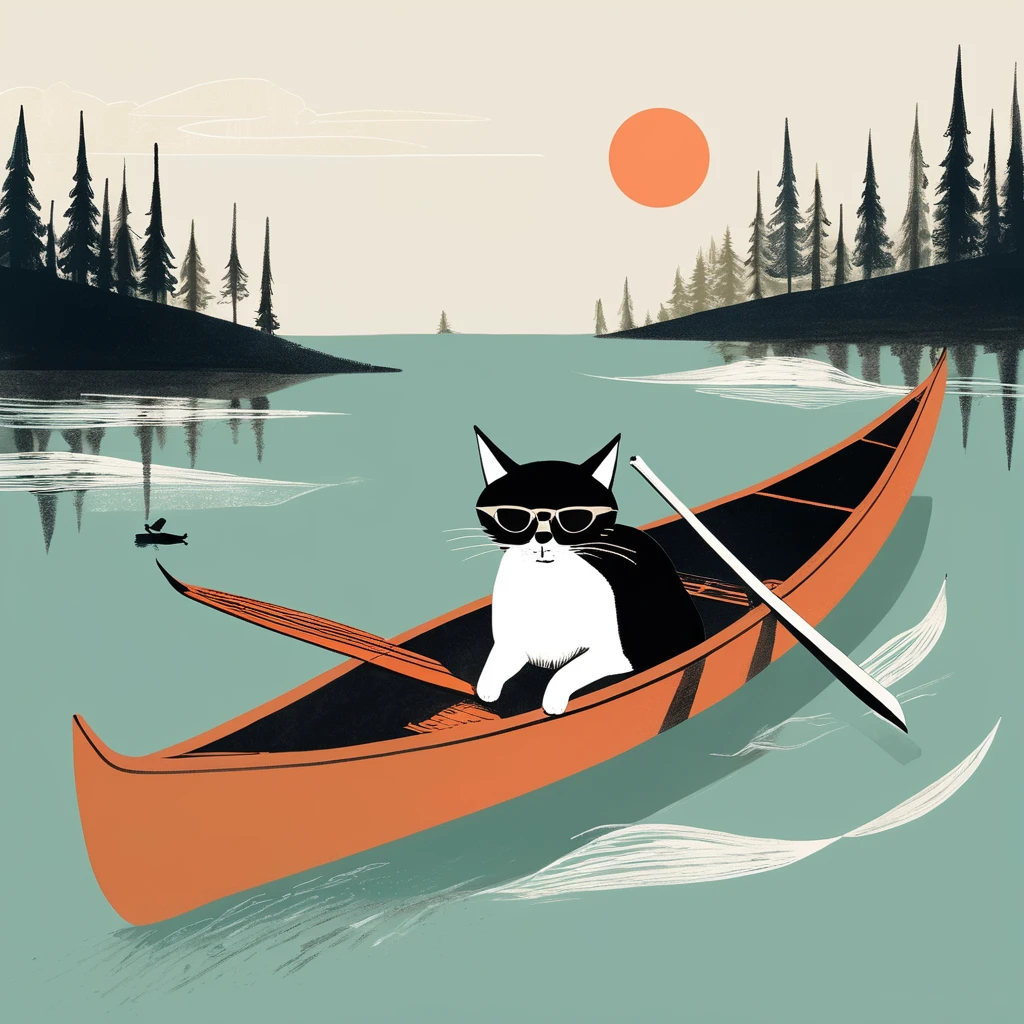 cat-like , sweet,art by Sophie Roach , art by Jon Klassen , art by Michael Cho , art by Sophie Roach、sunglasses,campimg,smoking,,canoe