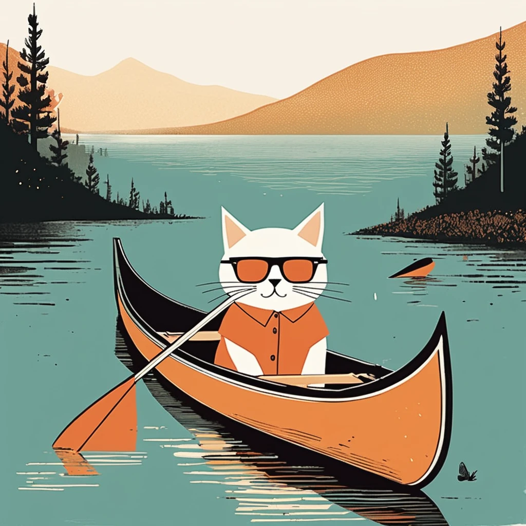 cat-like , sweet,art by Sophie Roach , art by Jon Klassen , art by Michael Cho , art by Sophie Roach、sunglasses,campimg,smoking,,canoe