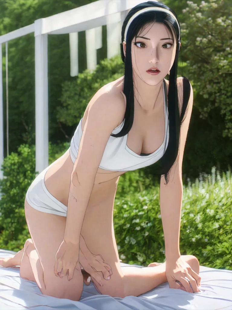 (Best quality, 8k, Masterpiece :1.3), (realistic, photorealistic: 1.37), (1girl), (slim), (Japanese), (random pose), (wet body), (long hair, random hairstyle), (outdoors), (Ultra-detailed face), (Detailed eyes), (Double eyelids), (eyeshadow intensifying), (many eyelashes), (professional lighting), (photon mapping), (radiosity), (looking directly at viewer), (full bodyesbian), (legs are open), (With a cropped T-shirt), (Slim figure), (Slim girl model), (25 years old female model), (gigantic cleavage breasts) (No bra, No top, Bare chest), 