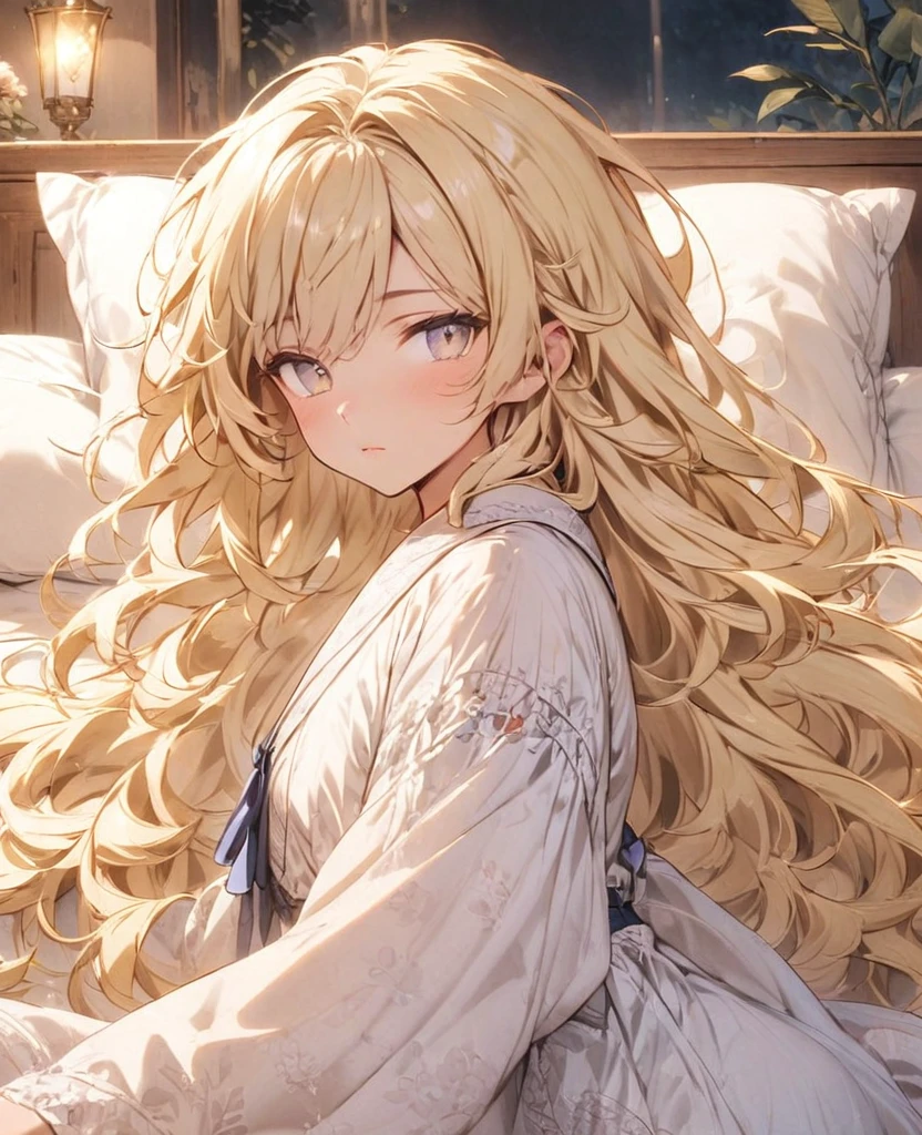 boyish Slanted Eyes Blonde whole body Nightwear moonlight B At the bed