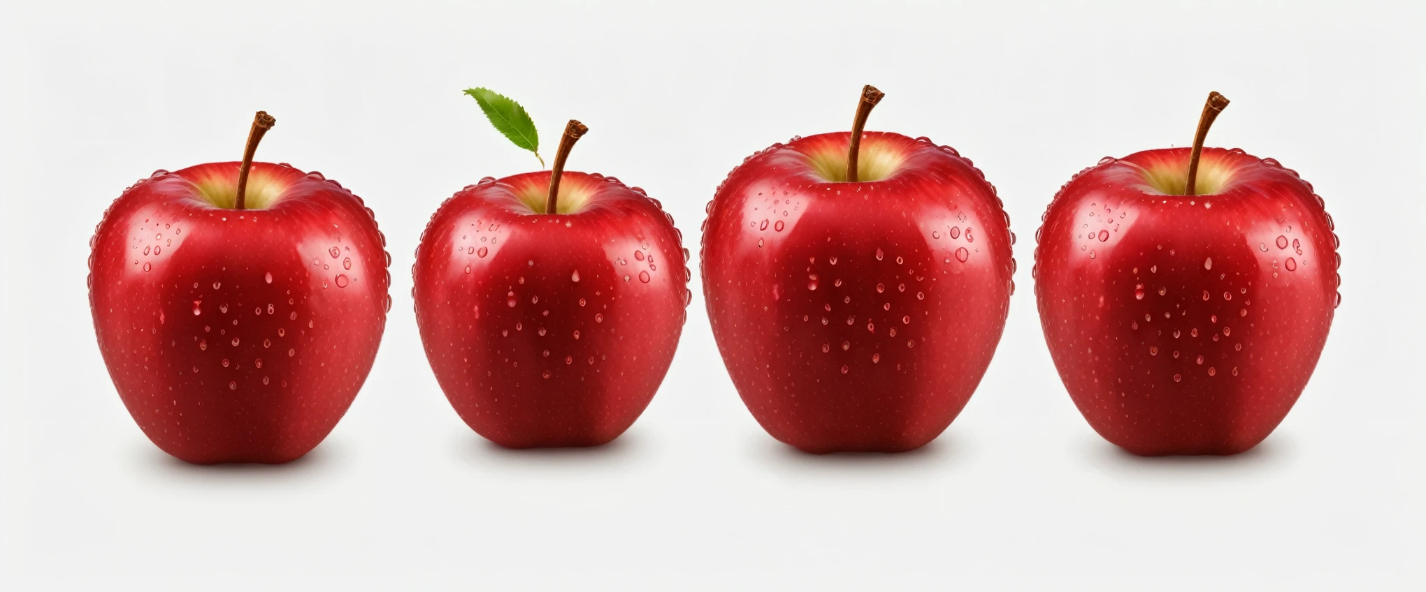 Soft Smooth Red Delicious Apples, Hyper Realistic Highly Detailed, with water droplets on apples, Isolated On Transparent Background Png File, pairs of three pairs of two separate apples