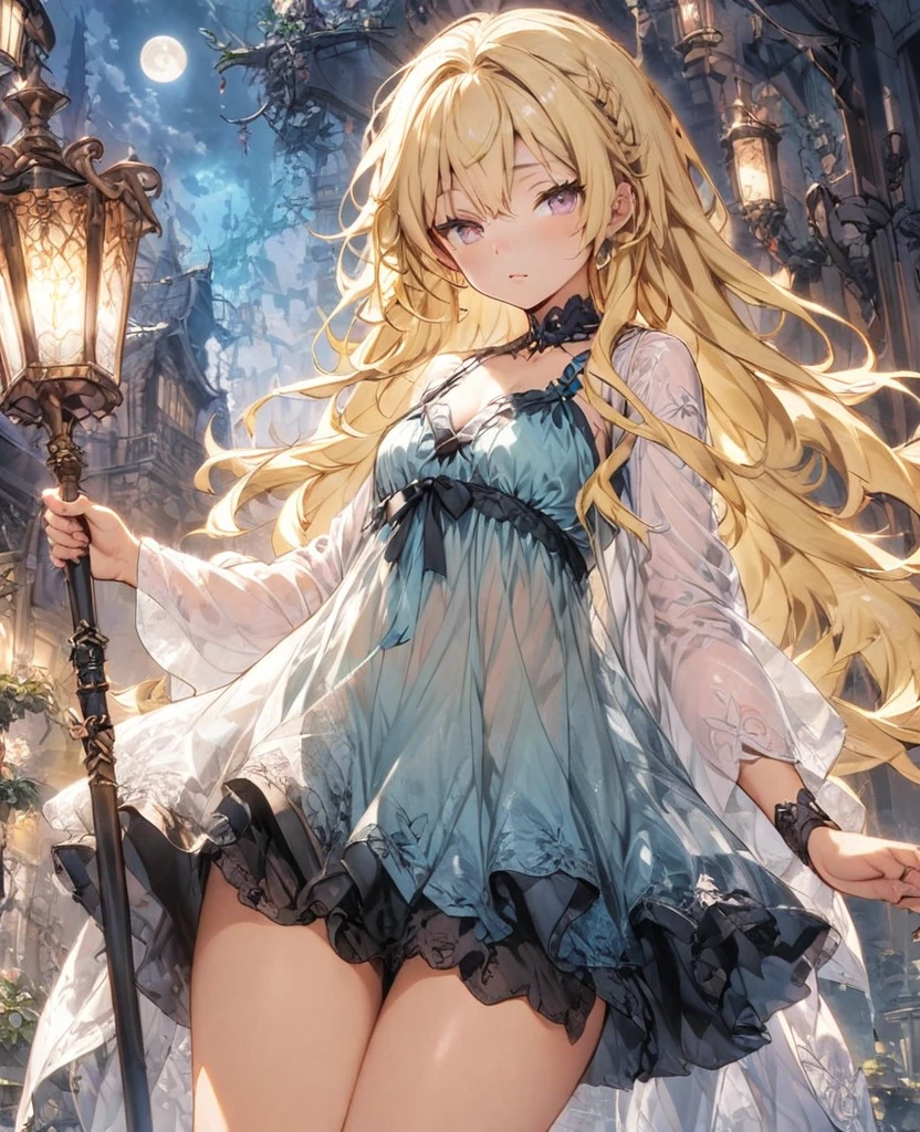 boyish Slanted Eyes Blonde whole body moonlight negligee