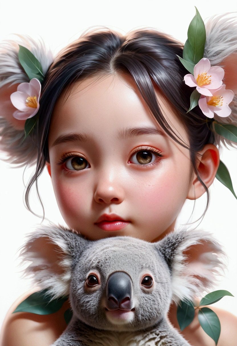 Beautiful with dreamy eyes, koala, Cute Girls, Volumetric Light, Ultra-realistic, Intricate details, shape, Painting, watercolor, Cute Chibi, , Young, ah!, Shallow depth of field, Pastel Color Palette, Soft lighting, Minimum, Modern, Digital Painting, Lois Van Belle、Ross Tran、Art by artgerm, Artstation HQのトレンド, Very detailed