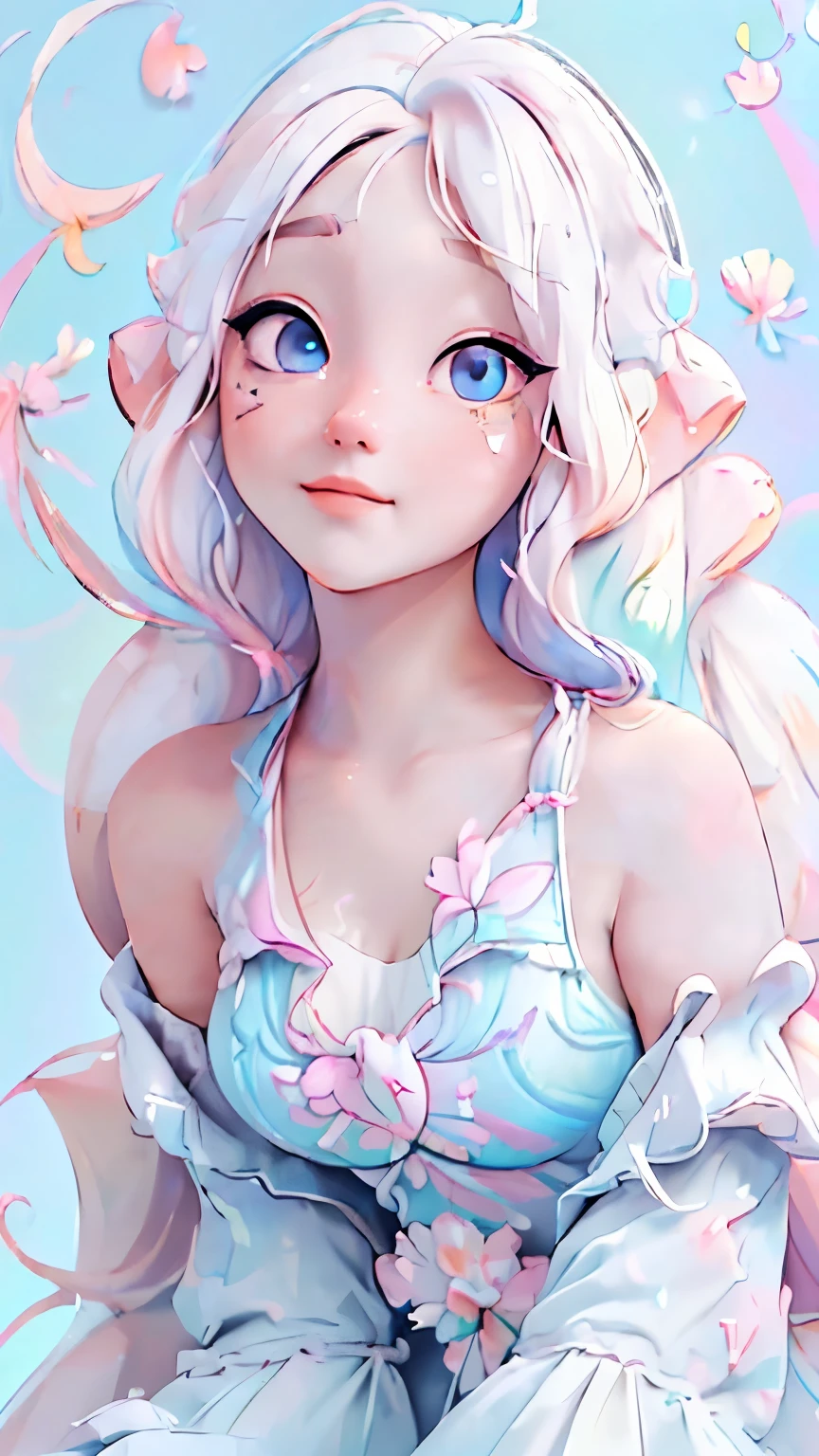 （Pink Fashion T-shirt：1.9），(Colorful hair: 1.8), (all the colours of the rainbow: 1.8),(((((vertical painting：1.6))), （painting：1.6），front, comics, illustrations, paintings, large eyes, crystal clear eyes,（ rainbow color gradient high ponytail：1.7）, exquisite makeup, closed mouth,(Small Fresh: 1.5),(Wipe Chest: 1.6) ，long eyelashes, white off shoulder T-shirt,  White Shoulder Shirt，looking at the audience, large watery eyes, (rainbow colored hair：1.6), color splash, （solo：1.8）, color splash, color explosion, thick paint style, messy lines, ((shining))，(colorful), (colorful), (colorful), colorful, Thick Paint Style, (Splash) (Color Splash), Vertical Painting, Upper Body, Paint Splash, Acrylic Pigment, Gradient, Paint, Highest Image Quality, Highest Quality, Masterpiece, Solo, Depth of Field, Face Paint,  colorful clothes, (Elegant: 1.2), gorgeous,long hair, wind, (Elegant: 1.3), (Petals: 1.4)，(((masterpiece))),(((best quality))),((ultra-detailed)),(illustration),(dynamic angle),((floating)),(paint),((disheveled hair)),(solo),(1girl) , (((detailed anima face))),((beautiful detailed face)),collar,bare shoulders,white hair, ((colorful hair)),((streaked hair)),beautiful detailed eyes,(Gradient color eyes),(((colorful eyes))),(((colorful background))),(((high saturation))),(((surrounded by colorful splashes))),