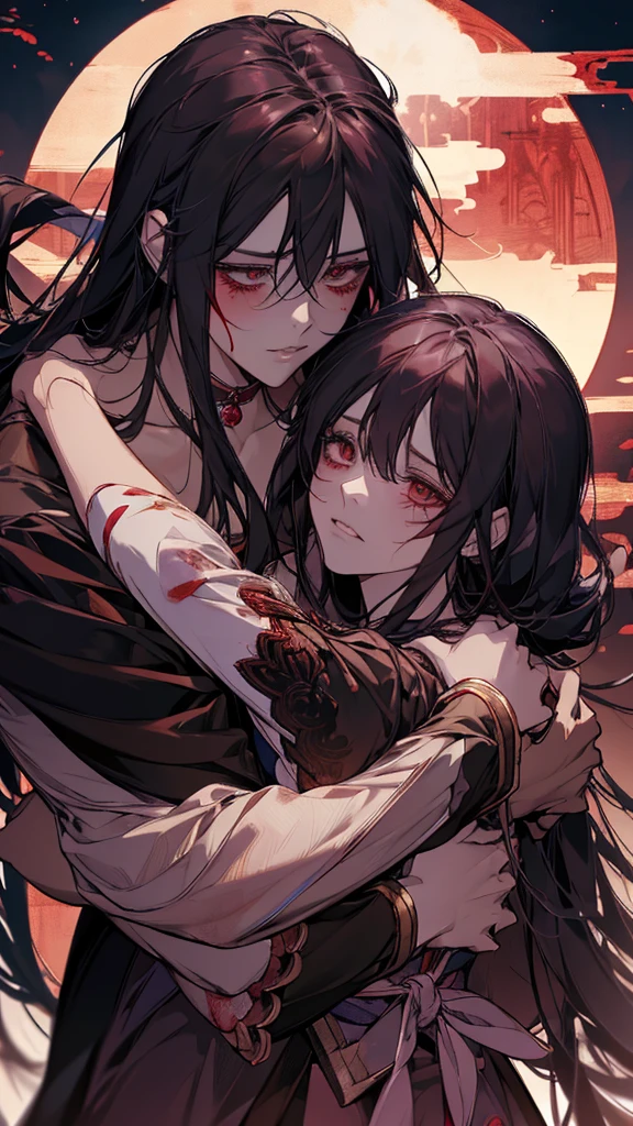 anime girl hugging ther girl with Blood on her face, Yandere, gapmoe Yandere, Yandere intricate, gapmoe Yandere grimdark, Yandere. expensive, ( ( ( yoh yoshinari ) ) ), Bloody scene, [[Blood]], shalltear Bloodfallen, Singey, by Kamaguruka, Nightcore, Bloody
