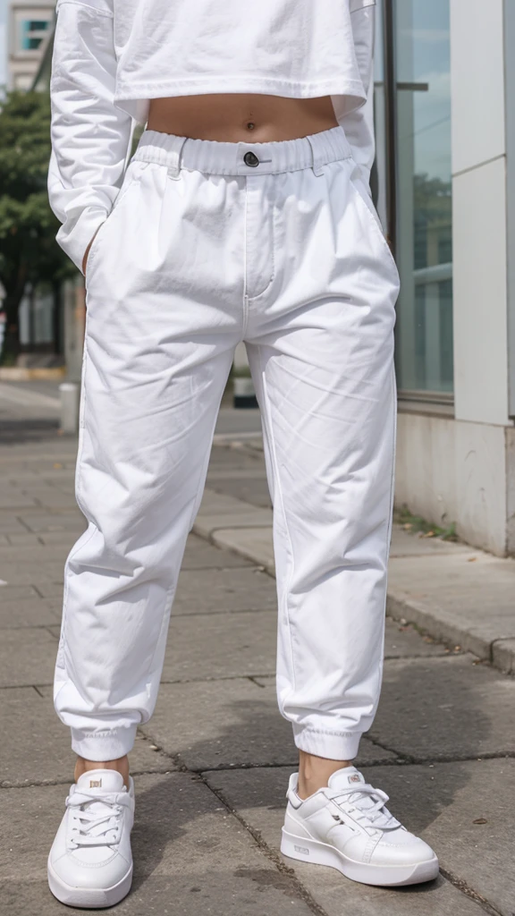 Boy korean  shape   white pants, white sneakers 