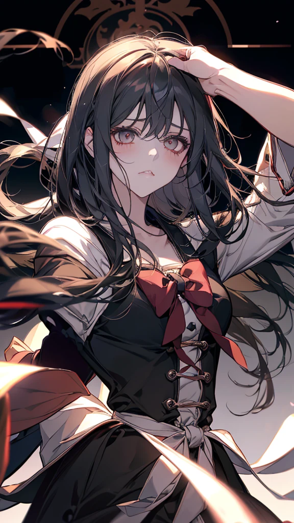 長い白い髪とblackいドレスを着たアニメの女の子が写真のポーズをとる, Gap Moe Yandere grimdark, portrait Gap Moe Yandere grimdark, Danganronpa digital art, Gap Moe Yandere, Gothic Maiden Anime Girl, nyaruko-san, black, Gray-haired, chiaki nanami from danganronpa, Anime Moe Art Style