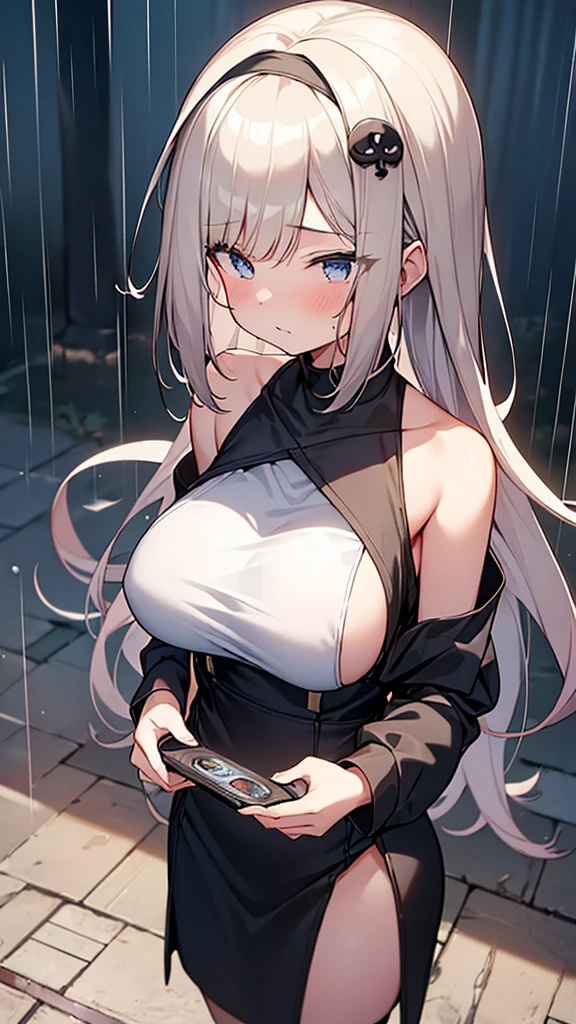Full body image, フロント, One girl, 18-year-old, Mix 4, (32k, RAW Photos, Highest quality, masterpiece:1.2), (Anime-like, photoAnime-like:1.37), cute, ミニスカートのドレス, night, rain, Humidity, Professional Lighting, Photon Mapping, Radio City, Physically Based Rendering, Super Resolution, (Big Breasts:1.2), {{The biological weapon that had preyed on the younger sister took her place and reunited with the older brother.}}, Girl Skull, whole body, NSFW