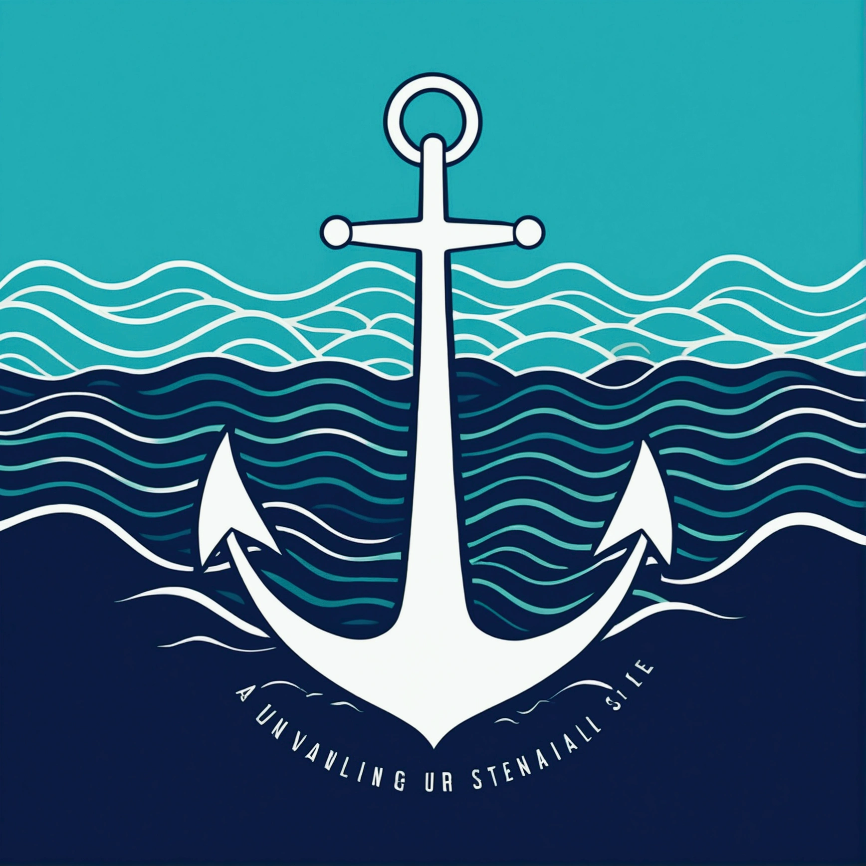 "Maritime, vector; Analogous color palette (navy blue, light blue, aqua green). Design with the word 'sailing' in a 'nautical font'. Add a drawing of an anchor and waves around the word. Surrealist style, synthwave:: t-shirt vector, central composition, simple background::-2 --upbeta --ar 1:1."