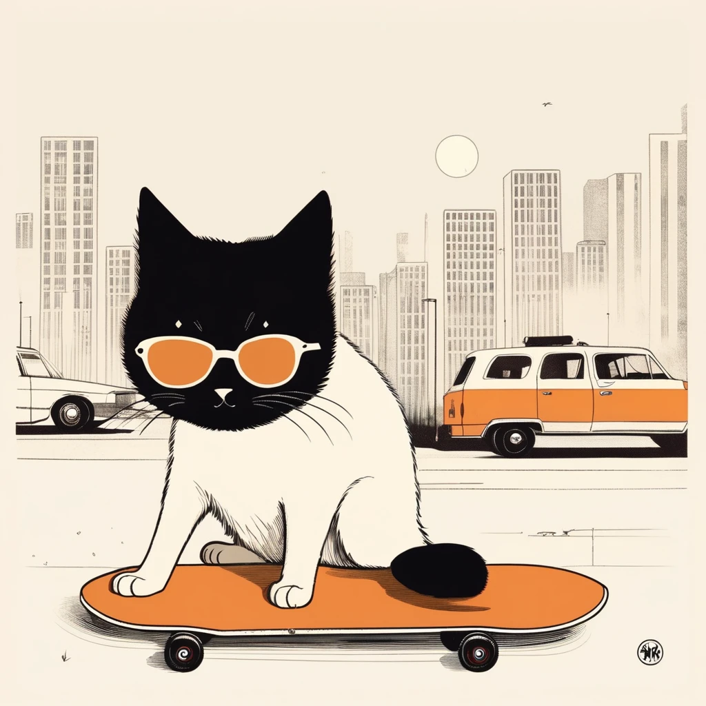 cat-like , sweet,art by Sophie Roach , art by Jon Klassen , art by Michael Cho , art by Sophie Roach、sunglasses,play skateboard,city