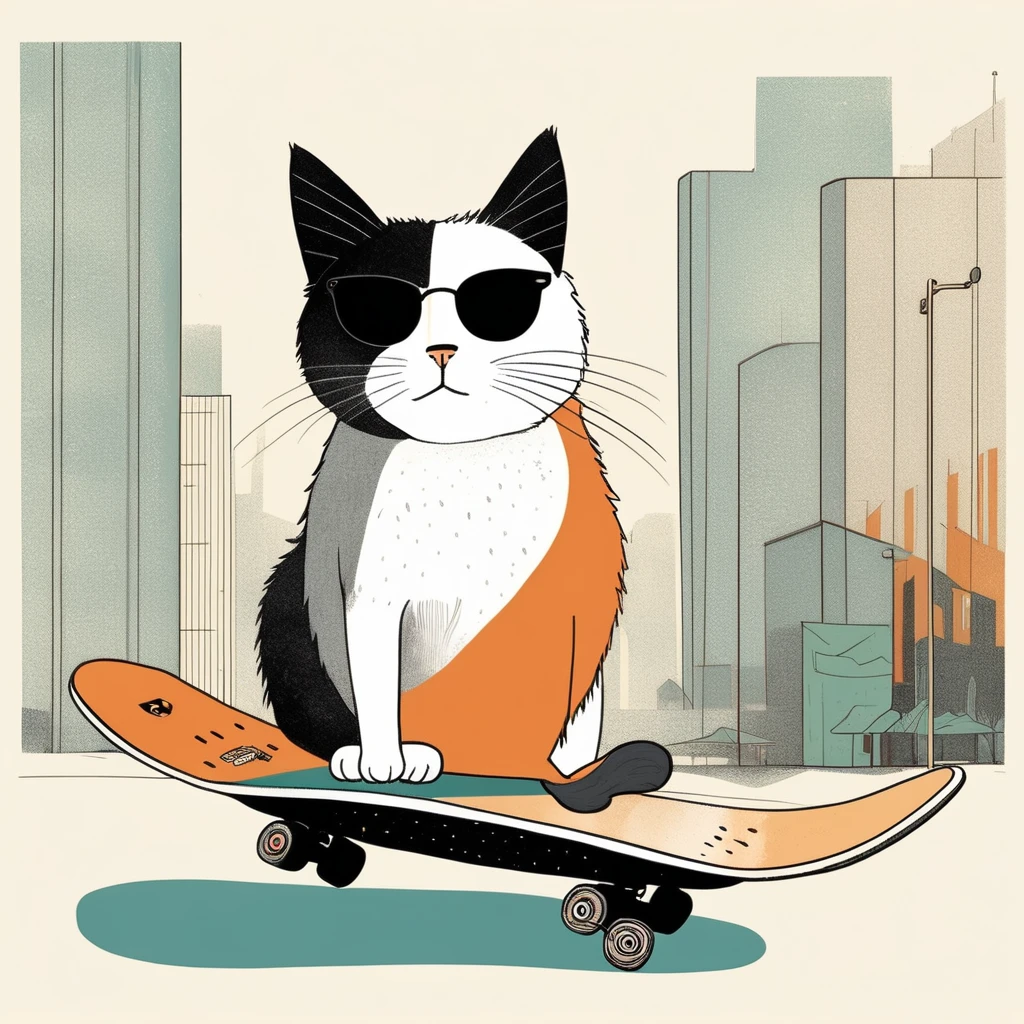cat-like , sweet,art by Sophie Roach , art by Jon Klassen , art by Michael Cho , art by Sophie Roach、sunglasses,play skateboard,city