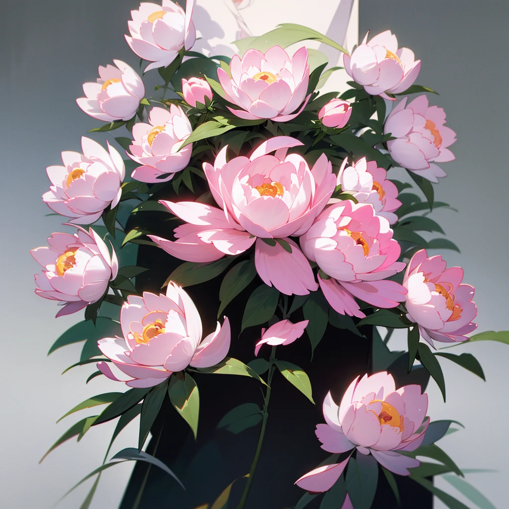 Animated image of white and pink peonies, 8k, Ultra realistic, work of art, ​masterpiece, black backdrop, ultra quality 