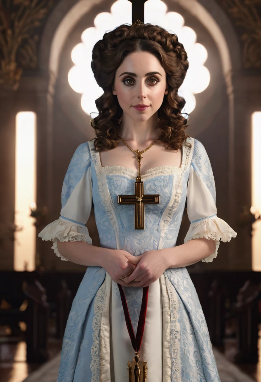 A beautful jewish women with a thick bush unibrow and a large bulbous nose. brown hair that is extremy curly and kinky, Traditional jewish dress. Ultra HD, with Rococo he symmetrical face, photorealistic photography, path tracing, specular lighting, and volumetric face light enhance the details. The scene is captured in maximum quality, masterpiece, 8K high resolution, and top quality.Alison Brie. Epc lighting, striking silhouette. crucifix necklace. Doe eyes. The epitome of old wpr;d beauty and charm. The symmetrical face, photorealistic photography, path tracing, specular lighting, and volumetric face light enhance the details. The scene is captured in maximum quality, masterpiece, 8K high resolution, and top quality. style of H. A. Brendekilde