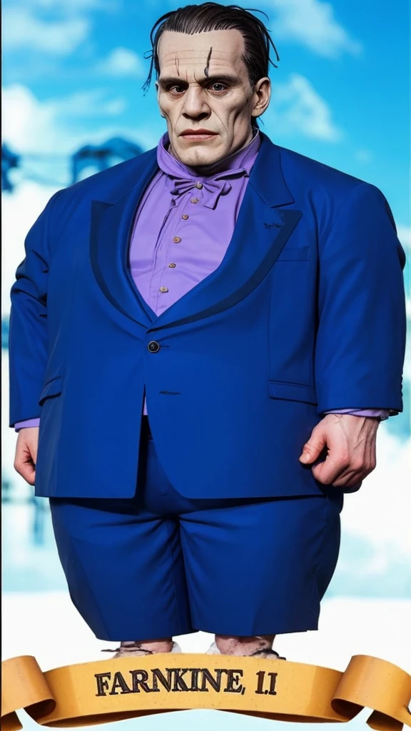 frankenstein in a blue suit hyperrealistic full hd