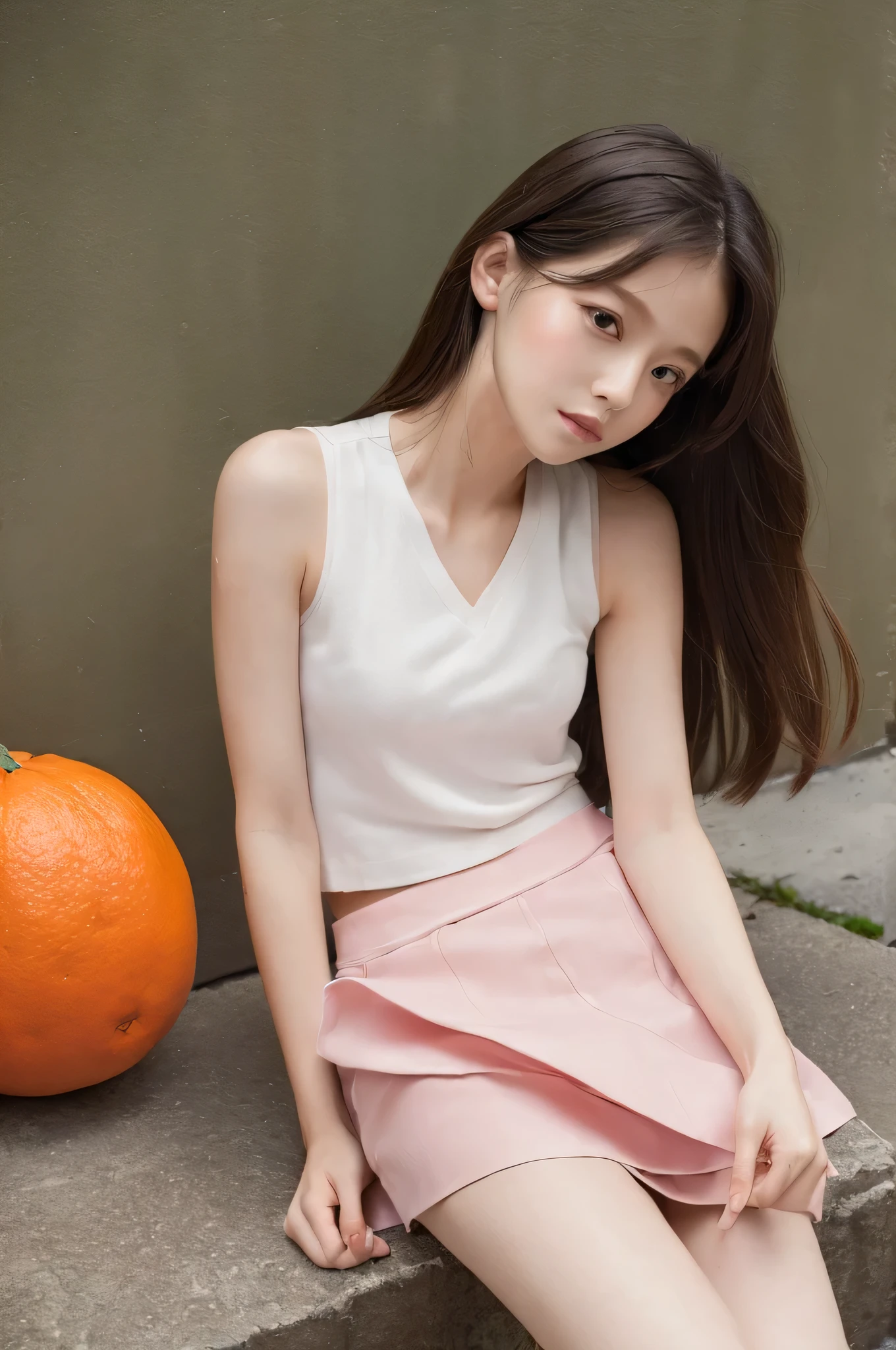 (masterpiece, Highest quality:1.8), One girl, alone,_Split, 
Yuki mandarin orange, Long Hair, without black sleeveless short vest，Pink Skirt，black, Spread your legs, White underwear, super high quality