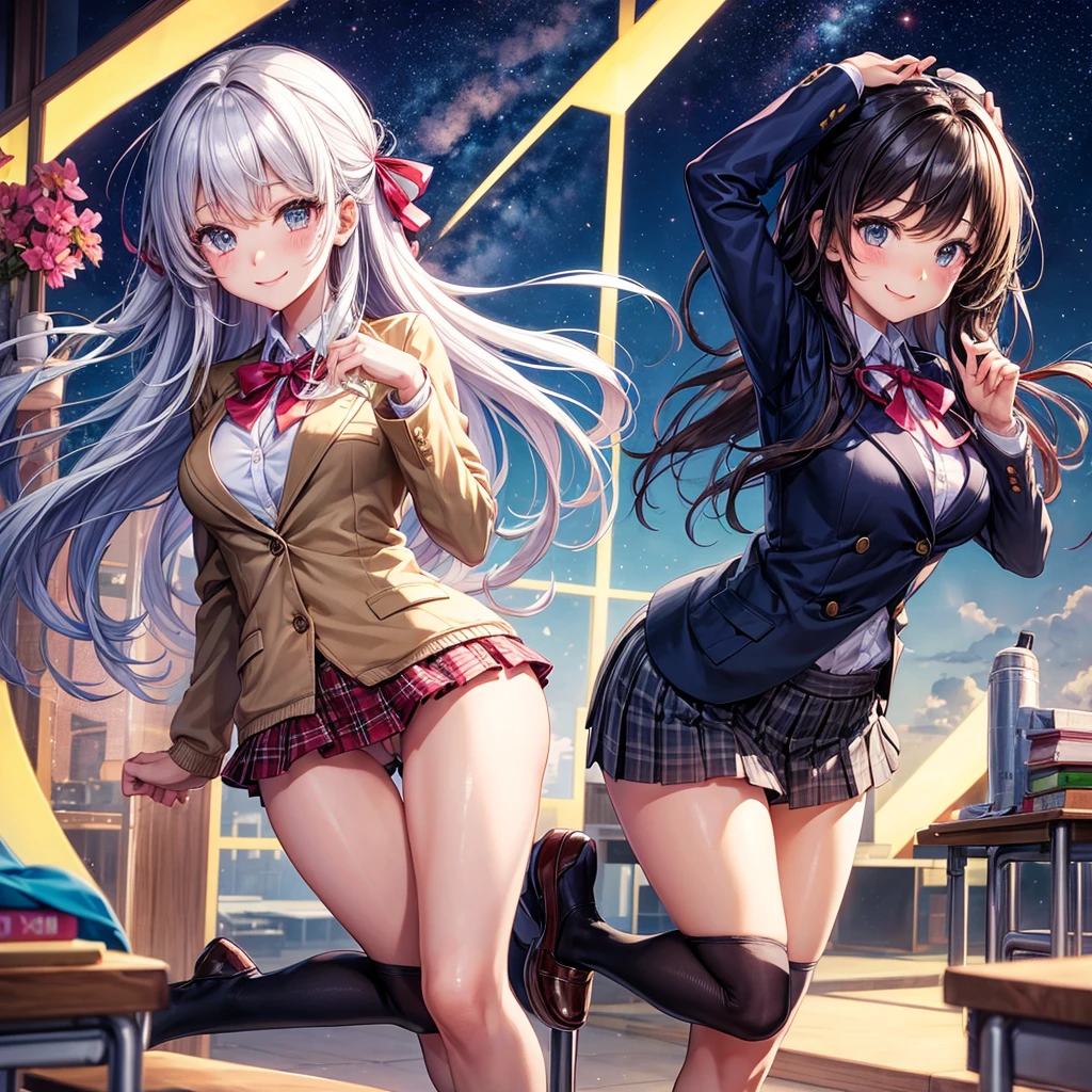 best quality,,smile,blazer,swimsuit,nepal,School,classroom,Different world,Collective of girls,JK,A girl taking off her uniform,Sexy and cute,New generation,Uniform of the Future,Ribbon on uniform,Evolution of fashion,middle School girlultiple girls are depicted,harem,idol group,starry sky background,photo shoot,long hair,wearing a cardigan,beautiful girlの国,girl's paradise,highest quality,big breasts,leather jacket,happy girl,horny girl,blue eyes,perfect face,standing position,She has her bangs down,fur jacket,Beautiful eyes,smooth hair,perfect eyes,beautiful girl,Angel Girl,multicolored hair colors,naughty girl,beautiful,High-dimensional beautiful girl,Multidimensional beautiful girl,gathering,Group、,