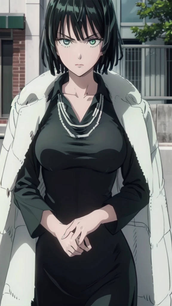 (((pixel-perfect, detail-perfect))), solo, 1girl, fubuki, fur coat, collared dress, collarbone, necklace, looking at viewer, closed mouth