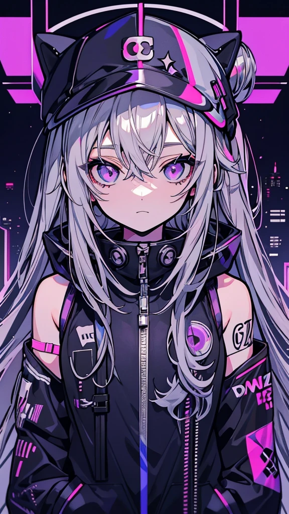 Anime girl with long white hair and purple hat, Gray-haired, perfect Gray-haired girl, Gray-haired少女, サイボーグ - Silver Haired Girl, Gray-haired, Cyberpunk Anime Girl, Nightcore, Gray-haired deity, Girls Frontline Style, Portrait Anime Astronaut Girl, Silver Haired Girl, Gweiz-style artwork